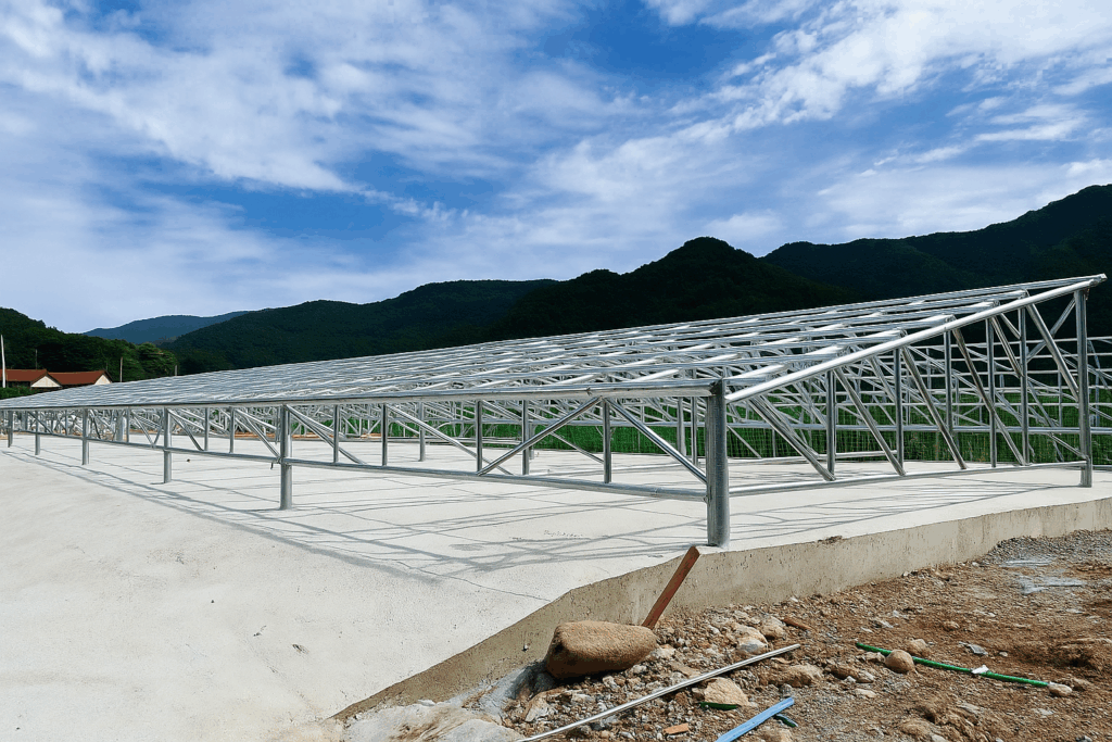 평창 건초 창고 작업 사진 (골조 작업중.)